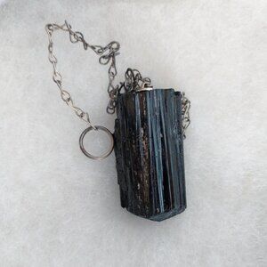 Black Tourmaline Raw Crystal Pendulum Handmade Meditation Chakras Dowsing Reiki